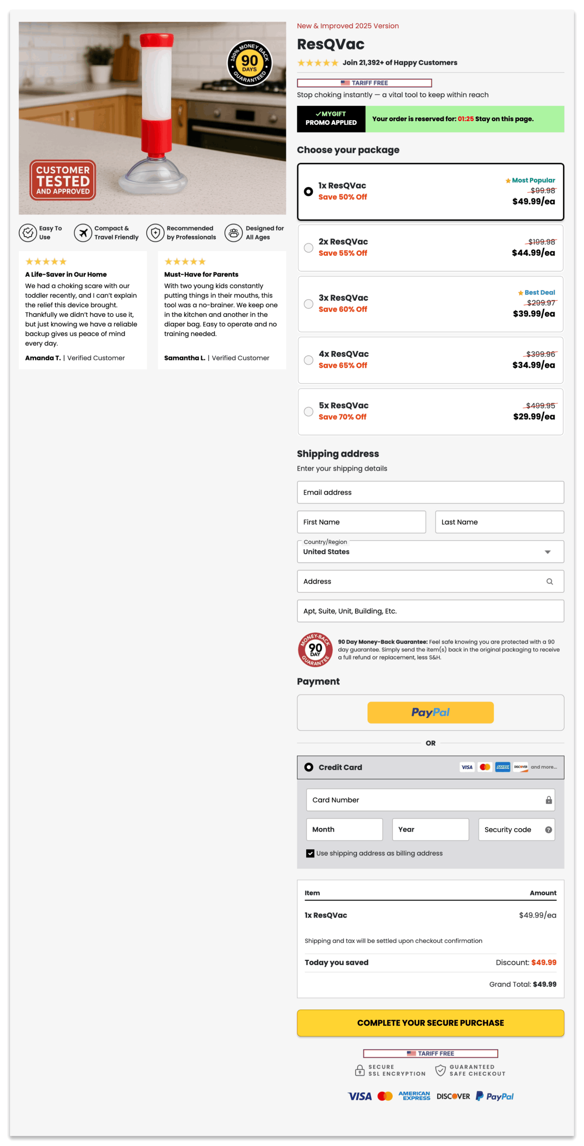 ResQVac buy now page.